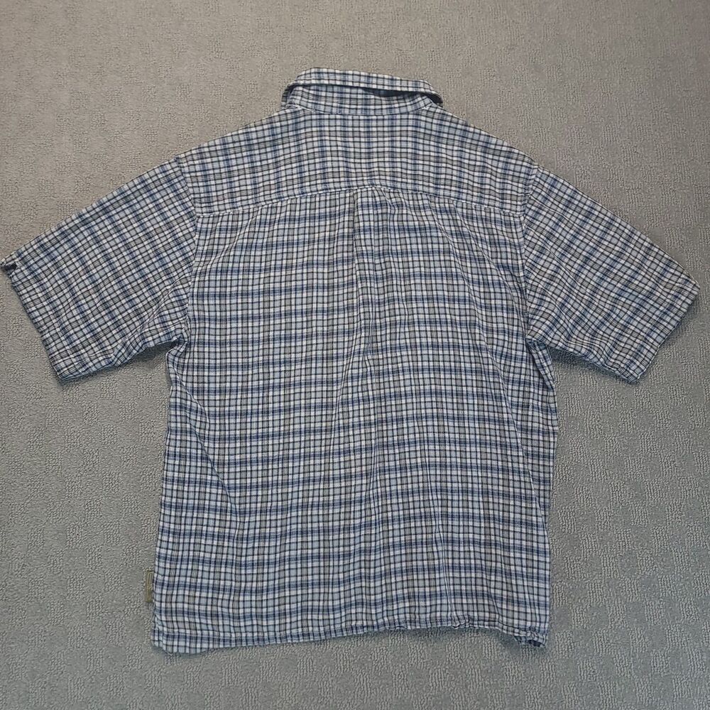 On the Brink Men's L Shirt Linen Blend Button Up Short Sleeve Plaid Pocket VTG - Picture 4 of 10